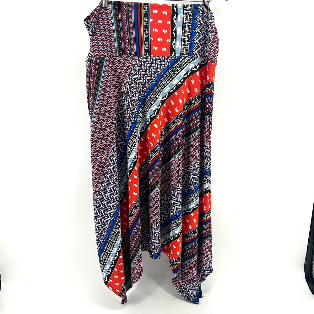 Sunny Leigh Women Large Geometric Southwestern Print Handkerchief Hem Midi Skirt - Picture 3 of 6